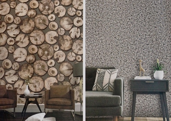 giấy dán tường quán cà phê gỗ lát tròn